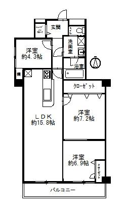 Floor plan. 3LDK, Price 17.8 million yen, Occupied area 69.79 sq m , Balcony area 8.22 sq m