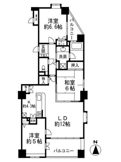 Floor plan. 3LDK, Price 27 million yen, Occupied area 74.89 sq m , Balcony area 11.78 sq m