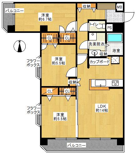 Floor plan. 3LDK, Price 16.8 million yen, Occupied area 70.47 sq m , Is the floor plan after balcony area 9.39 sq m renovation.