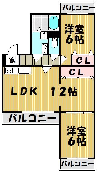 Floor plan. 3LDK, Price 12.5 million yen, Occupied area 63.77 sq m , Balcony area 10.11 sq m