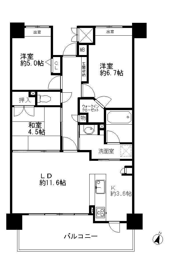 Floor plan. 3LDK, Price 38,500,000 yen, Occupied area 72.05 sq m , Balcony area 12.43 sq m