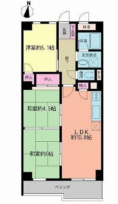 Floor plan. 3LDK, Price 13.8 million yen, Occupied area 62.16 sq m , Balcony area 6.69 sq m