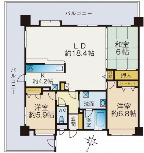 Floor plan. 3LDK, Price 42,700,000 yen, Occupied area 83.12 sq m , Balcony area 45.17 sq m