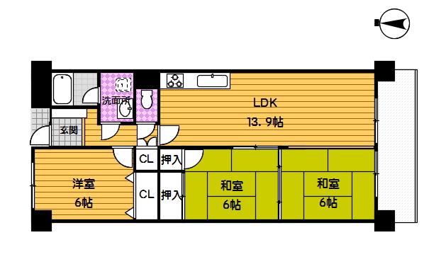 Floor plan. 3LDK, Price 12.5 million yen, Occupied area 71.02 sq m , Balcony area 8.14 sq m