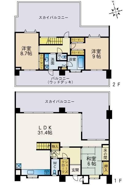 Floor plan. 3LDK, Price 82 million yen, Footprint 133.87 sq m , Balcony area 23.8 sq m