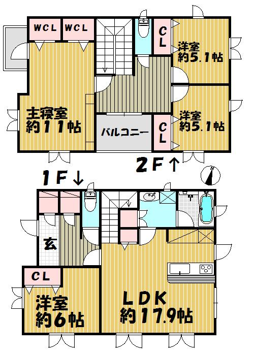 Floor plan. 69,800,000 yen, 4LDK + S (storeroom), Land area 165.71 sq m , Building area 127.84 sq m 2F