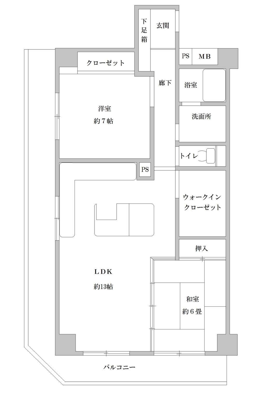 Floor plan. 2LDK + S (storeroom), Price 16.5 million yen, Occupied area 74.92 sq m , Balcony area 21.67 sq m southwest angle room.