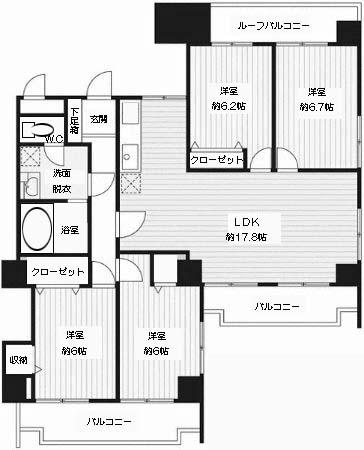 Floor plan. 4LDK, Price 26,800,000 yen, Occupied area 95.98 sq m , Balcony area 17.89 sq m