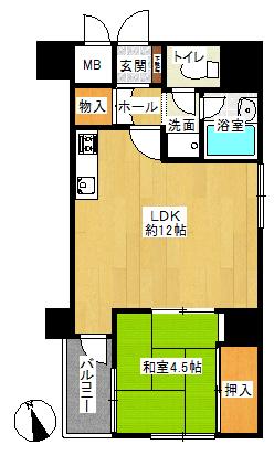 Floor plan. 1LDK, Price 7.3 million yen, Occupied area 40.03 sq m , Balcony area is 2.64 sq m 3 face lighting