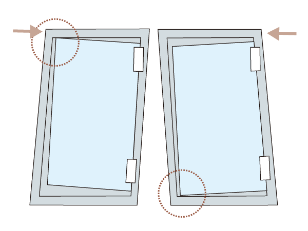 earthquake ・ Disaster-prevention measures.  [Seismic type entrance door frame] To absorb the external pressure by the shaking of an earthquake, Entrance door with earthquake-resistant frame to suppress deformation. It is hard to specifications confined within the dwelling unit (conceptual diagram)