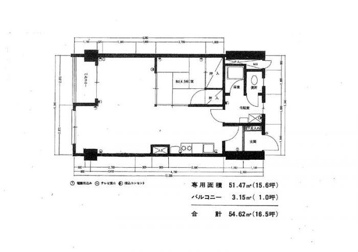 Floor plan. 1LDK, Price 8.3 million yen, Occupied area 48.86 sq m , Balcony area 3.15 sq m