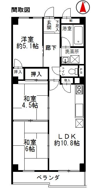 Floor plan. 3LDK, Price 13.8 million yen, Occupied area 62.16 sq m , Balcony area 6.69 sq m