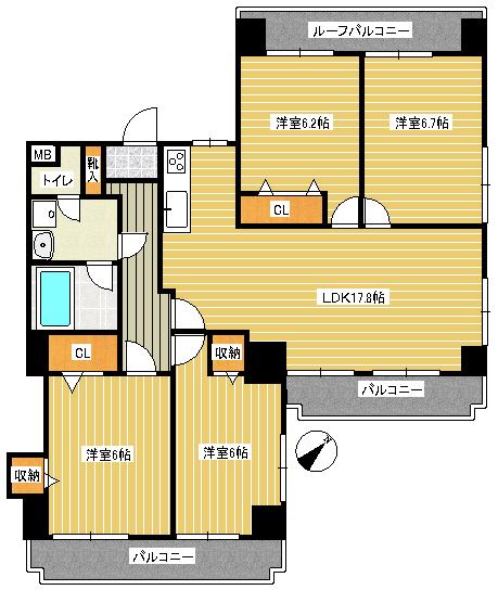 Floor plan. 4LDK, Price 26,800,000 yen, Occupied area 95.98 sq m , Balcony area 12.8 sq m