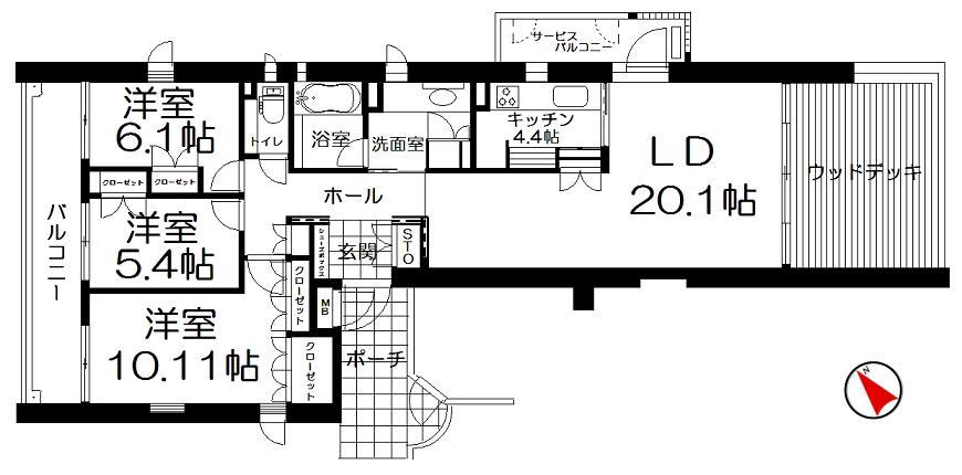 Floor plan. 3LDK, Price 53,600,000 yen, Footprint 105.68 sq m , Balcony area 32.19 sq m