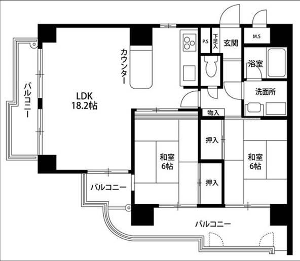 Floor plan. 2LDK, Price 15 million yen, Occupied area 66.24 sq m , Balcony area 20.08 sq m