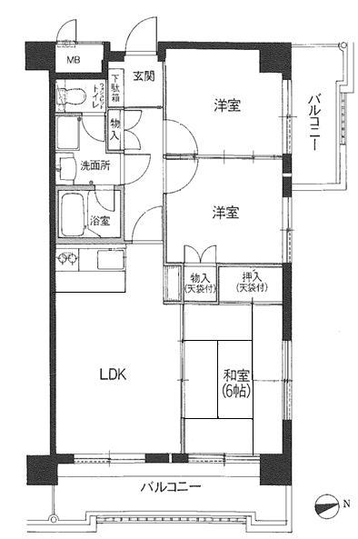 Floor plan. 3LDK, Price 13.8 million yen, Occupied area 57.32 sq m , Balcony area 13.62 sq m