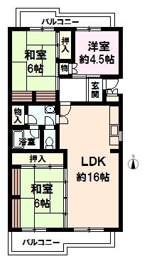 Floor plan. 3LDK, Price 9.8 million yen, Occupied area 76.48 sq m , Balcony area 14.43 sq m