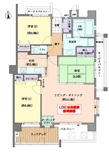 Floor plan. 3LDK, Price 18 million yen, Occupied area 80.96 sq m , Balcony area 21.45 sq m