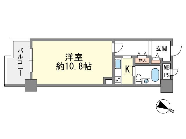 Floor plan. 1K, Price 6.3 million yen, Occupied area 30.24 sq m , Balcony area 5.49 sq m