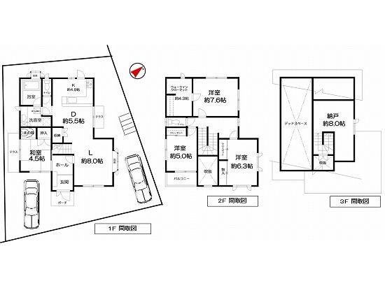 Floor plan. 55 million yen, 4LDK + S (storeroom), Land area 152.07 sq m , Building area 130.81 sq m