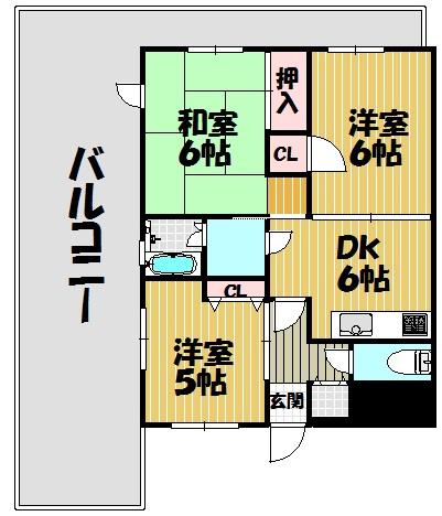 Floor plan. 3DK, Price 16 million yen, Occupied area 55.35 sq m , Balcony area 73.16 sq m