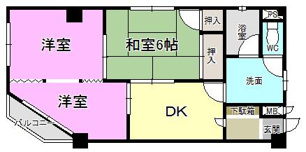 Floor plan. 3DK, Price 9.8 million yen, Occupied area 49.27 sq m , Balcony area 4.22 sq m 3DK Building area: 49.27 sq m