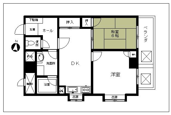 Floor plan. 2DK, Price 13 million yen, Occupied area 49.59 sq m , Balcony area 6.48 sq m