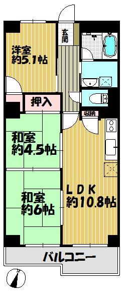 Floor plan. 3LDK, Price 14 million yen, Occupied area 62.16 sq m , Balcony area 6.69 sq m