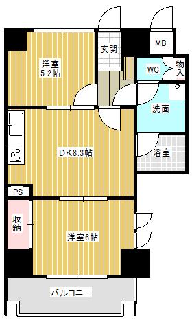 Floor plan. 2DK, Price 9.68 million yen, Occupied area 46.08 sq m , Balcony area 5.6 sq m floor plan.