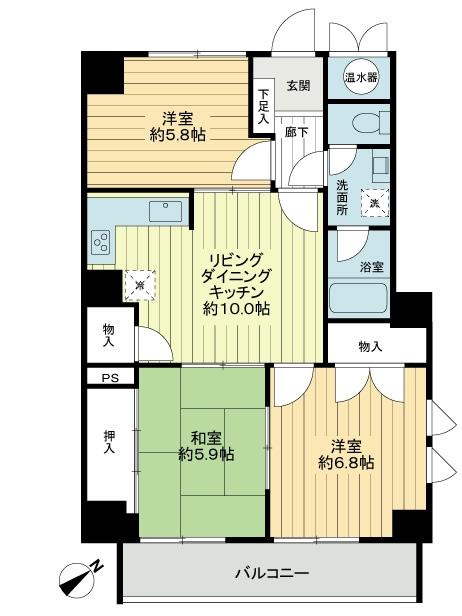 Floor plan. 3LDK, Price 13.8 million yen, Occupied area 65.36 sq m , Balcony area 7.2 sq m
