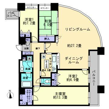 Floor plan. 4LDK, Price 82 million yen, Footprint 141.25 sq m , Balcony area 13.23 sq m 4LDK, 22 floors of 141.25 sq m !