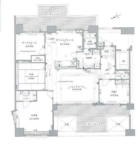Floor plan. 3LDK + S (storeroom), Price 72 million yen, Footprint 147.45 sq m , Balcony area 51.02 sq m have been each room spacious.