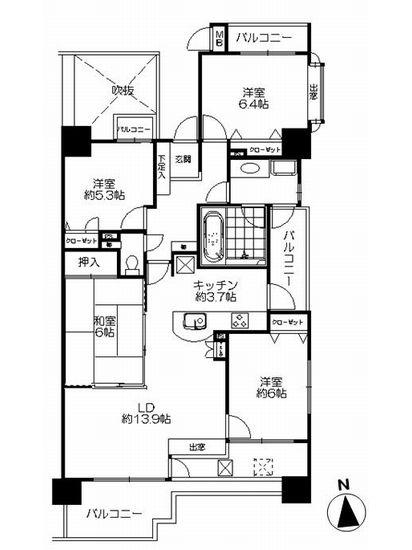 Floor plan. 4LDK, Price 32 million yen, Footprint 89.1 sq m , Balcony area 22.96 sq m