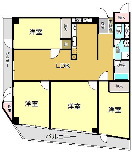 Floor plan. 4LDK, Price 17.6 million yen, Occupied area 93.32 sq m , Balcony area is 24 sq m spacious 4LDK. It is a corner room.