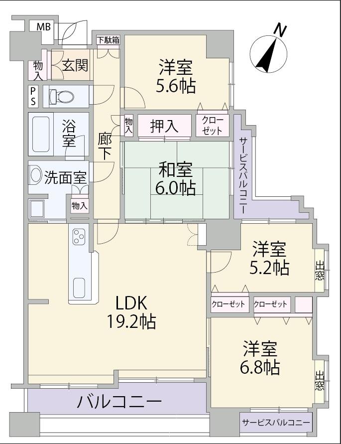 Floor plan. 4LDK, Price 31,800,000 yen, Occupied area 95.48 sq m , Balcony area 17.35 sq m