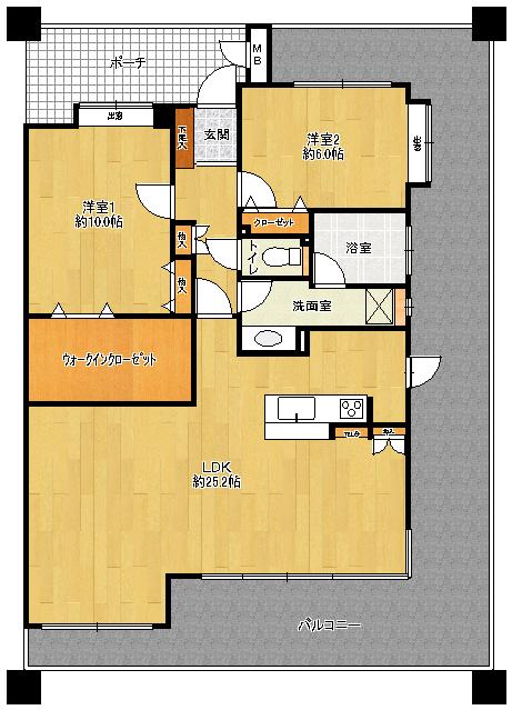 Floor plan. 2LDK, Price 48 million yen, Occupied area 88.94 sq m , Balcony area 46.12 sq m