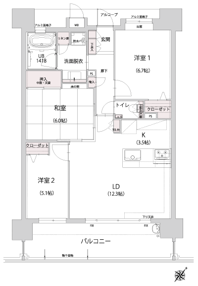 Floor: 3LDK, occupied area: 73.78 sq m, Price: 26,300,000 yen ・ 26,800,000 yen