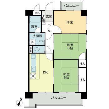 Floor plan. 3DK, Price 12.8 million yen, Occupied area 57.96 sq m , Balcony area 10.76 sq m