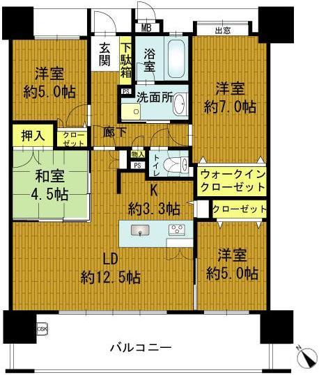 Floor plan. 4LDK, Price 26,900,000 yen, Occupied area 82.16 sq m , Balcony area 17.5 sq m