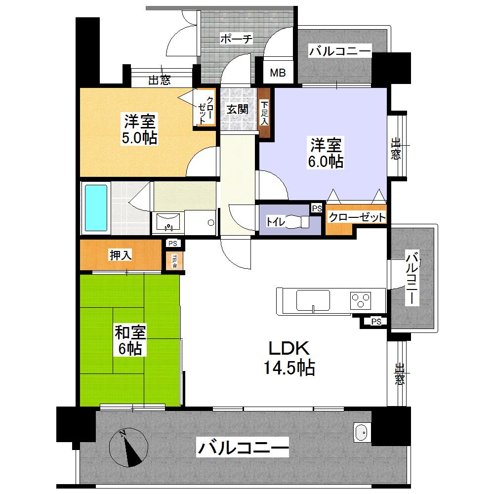 Floor plan. 3LDK, Price 16.1 million yen, Occupied area 67.23 sq m , Balcony area 23.73 sq m