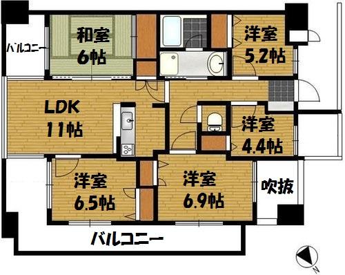 Floor plan. 5LDK, Price 12.8 million yen, Occupied area 90.93 sq m , Balcony area 25.51 sq m