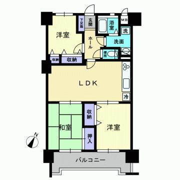 Floor plan. 3LDK, Price 11.7 million yen, Footprint 64.5 sq m , 3LDK a balcony area 9.12 sq m each room is an independent