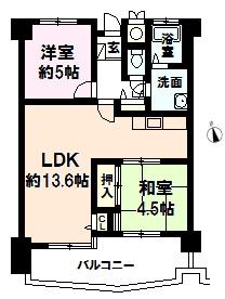 Floor plan. 2LDK, Price 8.3 million yen, Occupied area 53.41 sq m , Balcony area 8.96 sq m