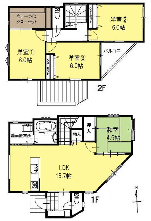 Floor plan. 24,900,000 yen, 4LDK + S (storeroom), Land area 122.2 sq m , Building area 94.46 sq m floor plan (4LDK + WIC)