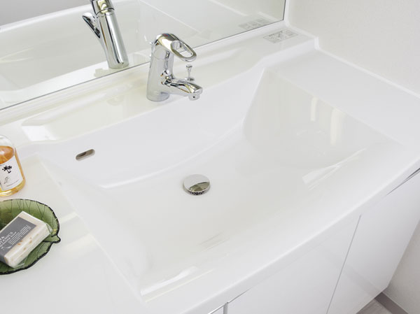 Bathing-wash room.  [Bowl-integrated counter] The seamless finish, This countertop that combines square bowl.