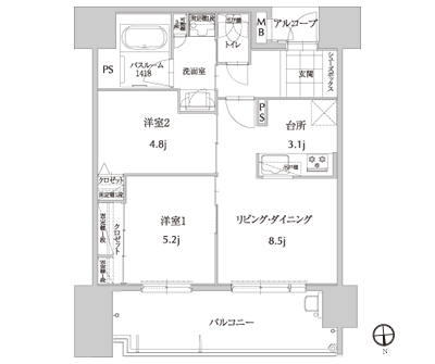Floor: 2LDK, the area occupied: 53.4 sq m, Price: 17.6 million yen ~ 21.1 million yen