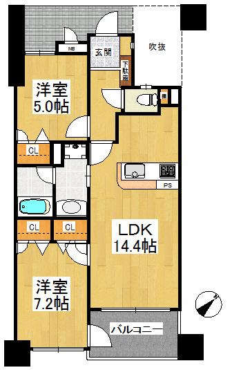 Floor plan. 2LDK, Price 15.8 million yen, Occupied area 60.53 sq m , Balcony area 6.6 sq m