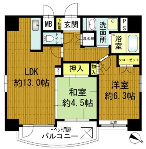 Floor plan. 2LDK, Price 16.8 million yen, Occupied area 57.43 sq m , Balcony area 7.56 sq m