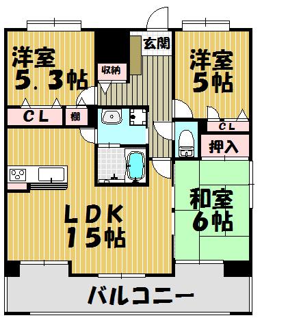 Floor plan. 3LDK, Price 14.9 million yen, Occupied area 70.04 sq m , Balcony area 12.16 sq m