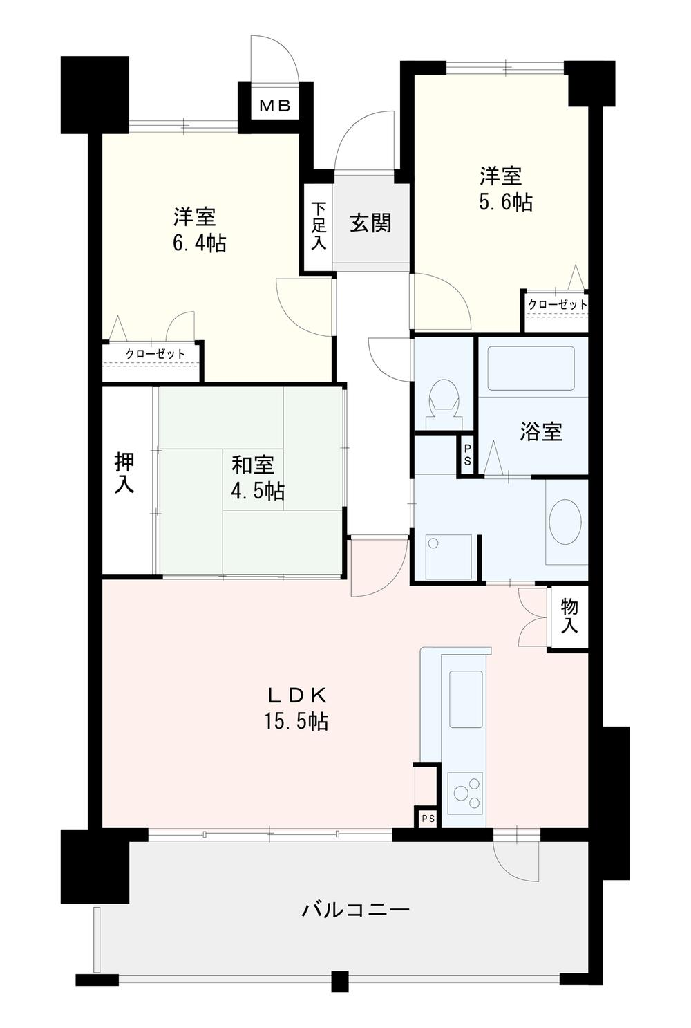 Floor plan. 3LDK, Price 18,700,000 yen, Occupied area 71.17 sq m , Balcony area 14 sq m